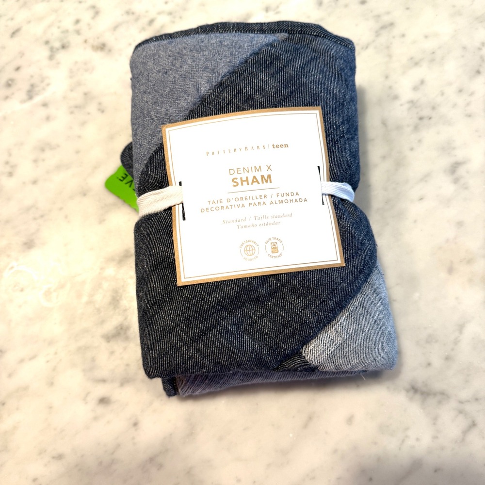Pottery Barn Teen‎ Denim X Sham Standard Patchwork Blue Cotton Fair Trade NEW